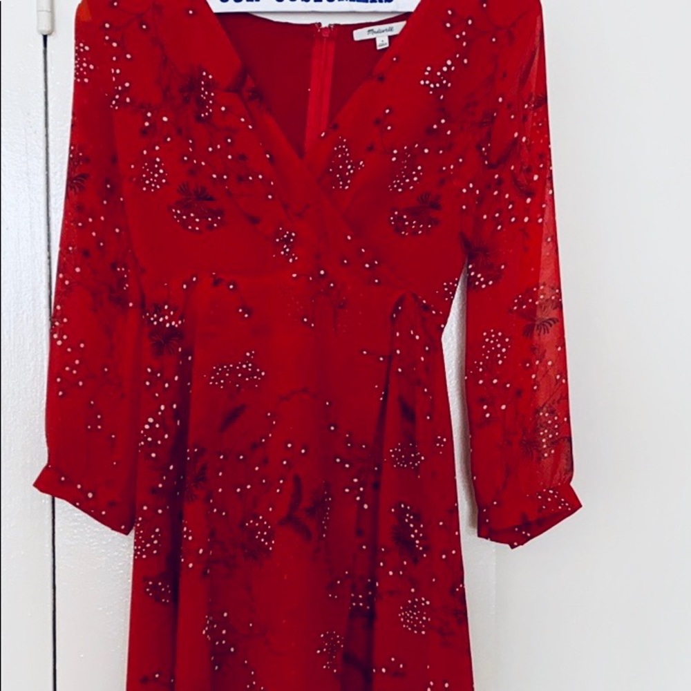 Red floral madewell wrap dress